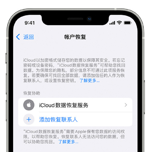 青松路街道苹果手机维修分享在 iPhone 上设置帐户恢复联系人的方法 